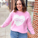 XOXO Pink Heart Sweater-Tops - Sweaters-Main Strip-Peachy Keen Boutique, Women's Fashion Boutique, Located in Cape Girardeau and Dexter, MO