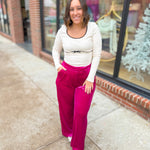 Magenta Crushed Velvet Pants-Bottoms - Pants-Very J-Peachy Keen Boutique, Women's Fashion Boutique, Located in Cape Girardeau and Dexter, MO