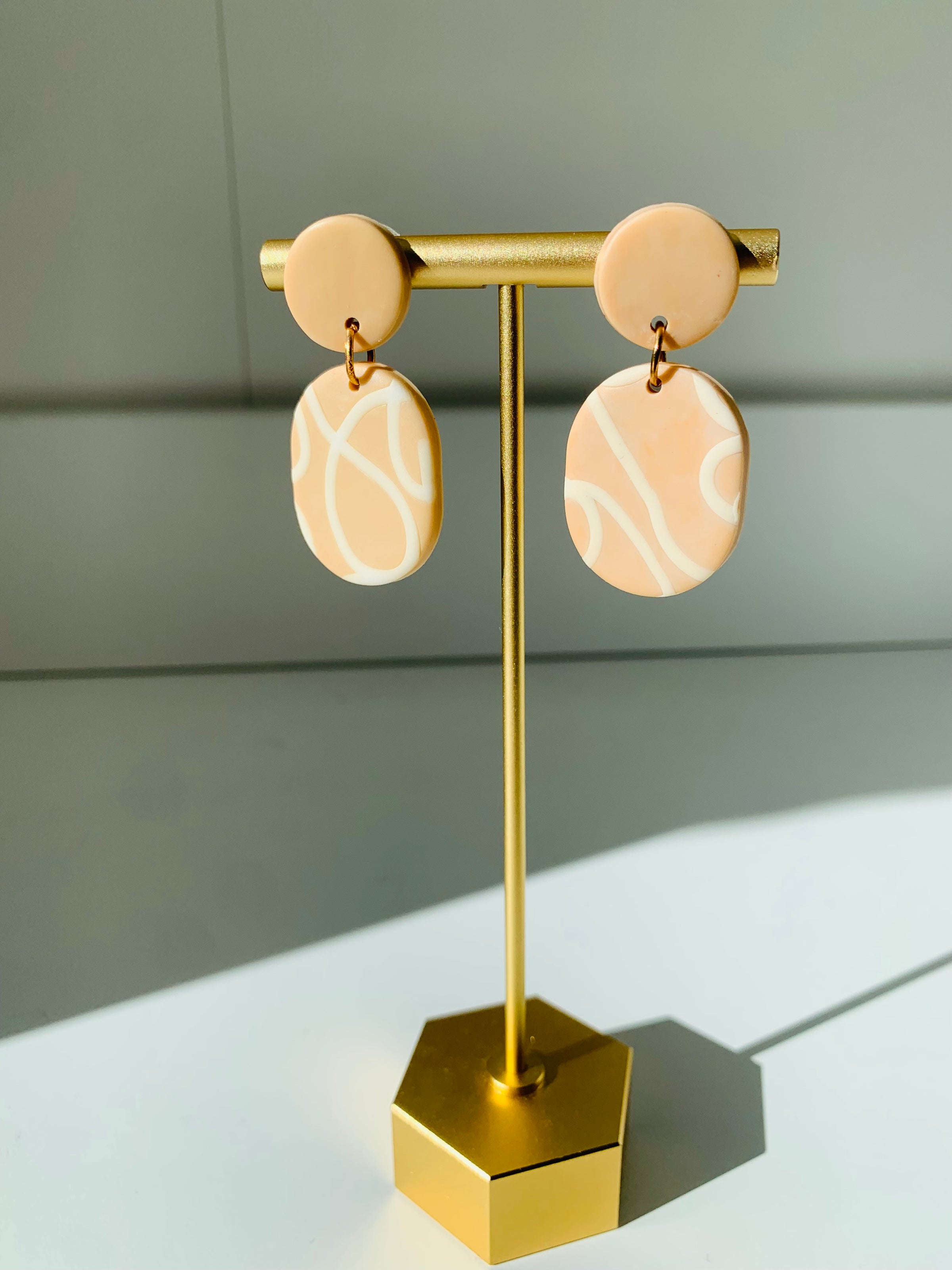 Tan and White Clay Earrings-Earrings-Golden Stella-Peachy Keen Boutique, Women's Fashion Boutique, Located in Cape Girardeau and Dexter, MO