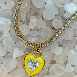 Stone Cold Heart Rhinestone Necklace, Yellow-Necklaces-Qingdao Dadongsheng Jewelry Co.-Peachy Keen Boutique, Women's Fashion Boutique, Located in Cape Girardeau and Dexter, MO