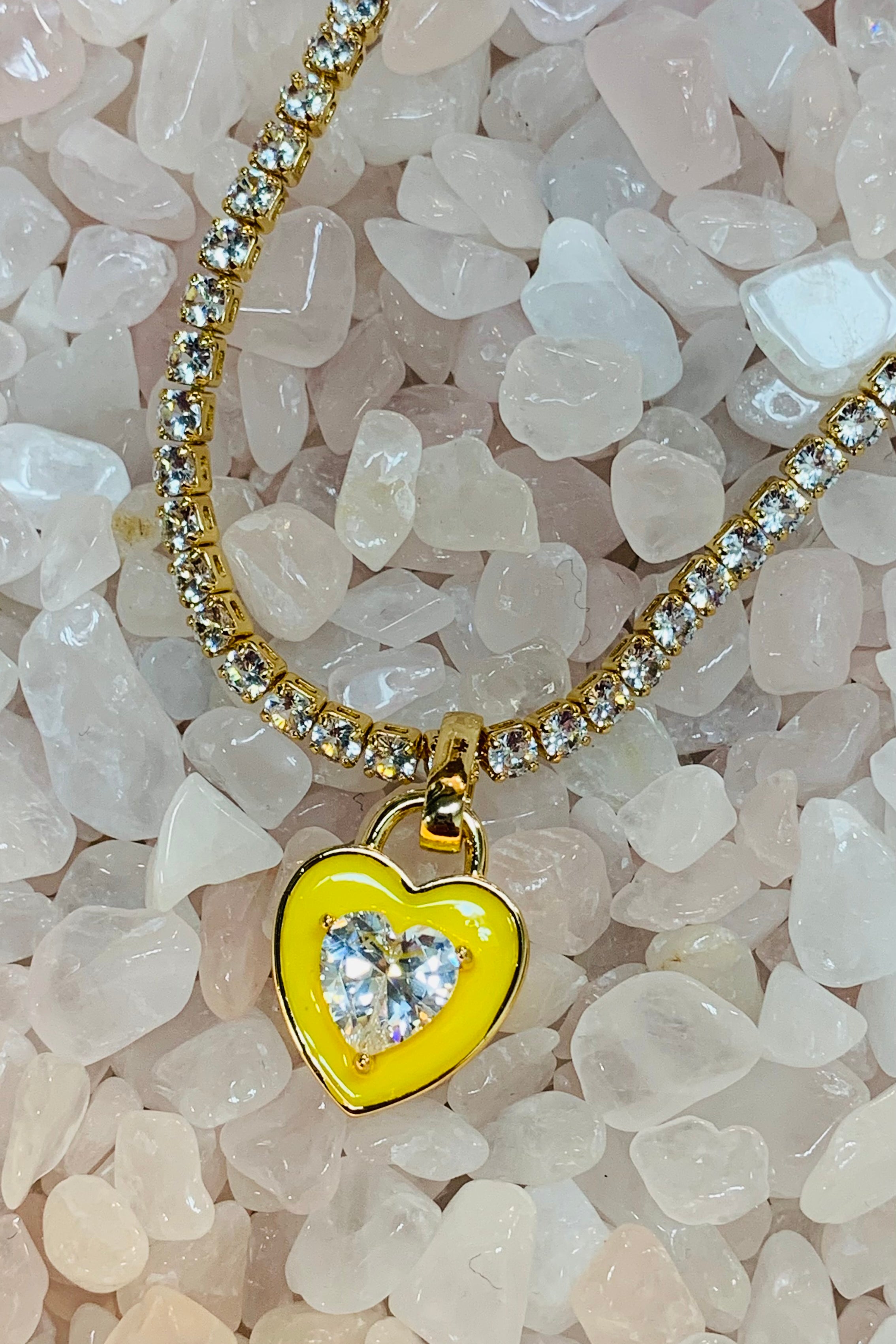 Stone Cold Heart Rhinestone Necklace, Yellow-Necklaces-Qingdao Dadongsheng Jewelry Co.-Peachy Keen Boutique, Women's Fashion Boutique, Located in Cape Girardeau and Dexter, MO