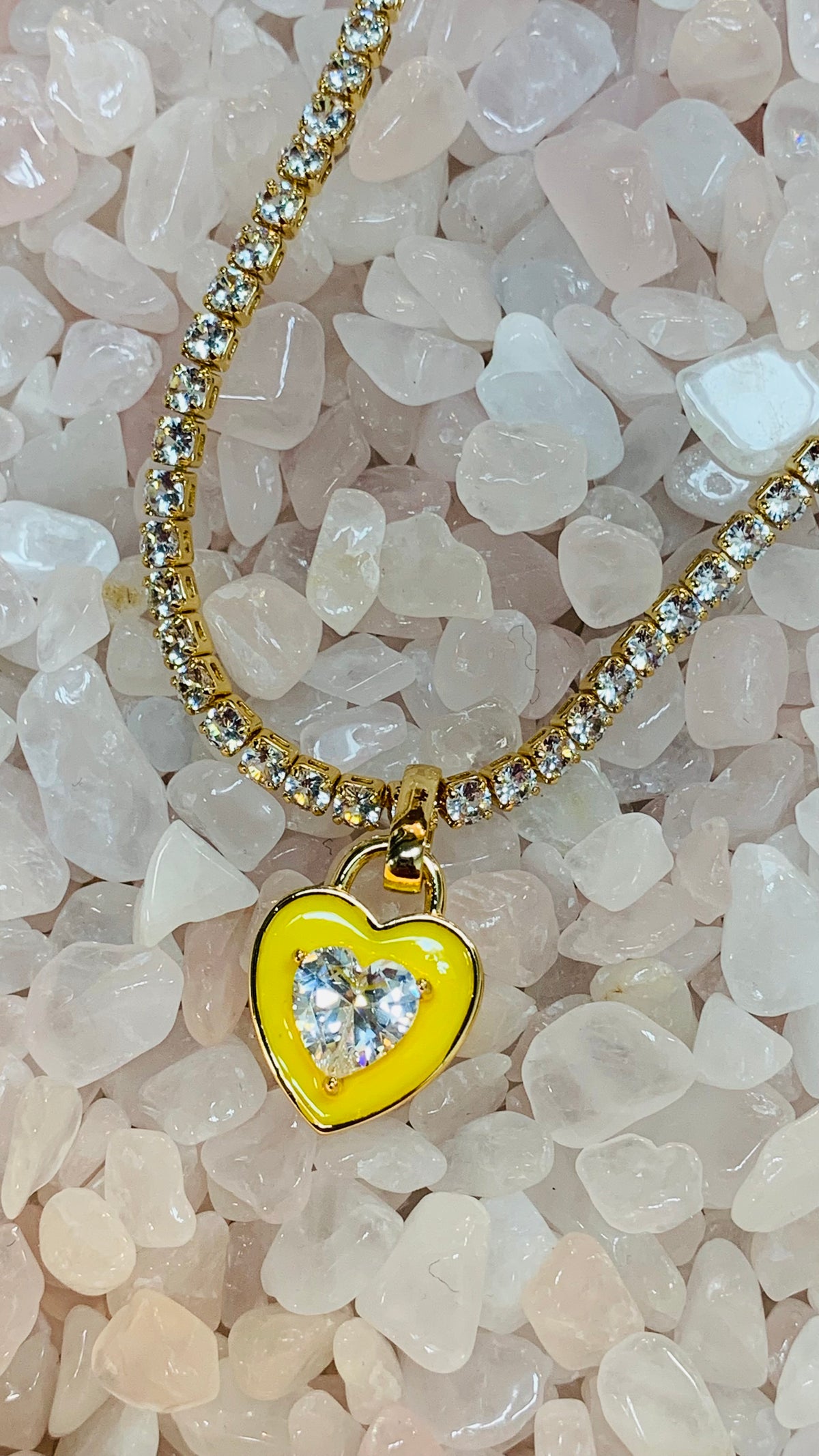 Stone Cold Heart Rhinestone Necklace, Yellow-Necklaces-Qingdao Dadongsheng Jewelry Co.-Peachy Keen Boutique, Women's Fashion Boutique, Located in Cape Girardeau and Dexter, MO