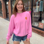 Pink Happy Face Crewneck Sweatshirt-Tops - Sweatshirts-Easel-Peachy Keen Boutique, Women's Fashion Boutique, Located in Cape Girardeau and Dexter, MO