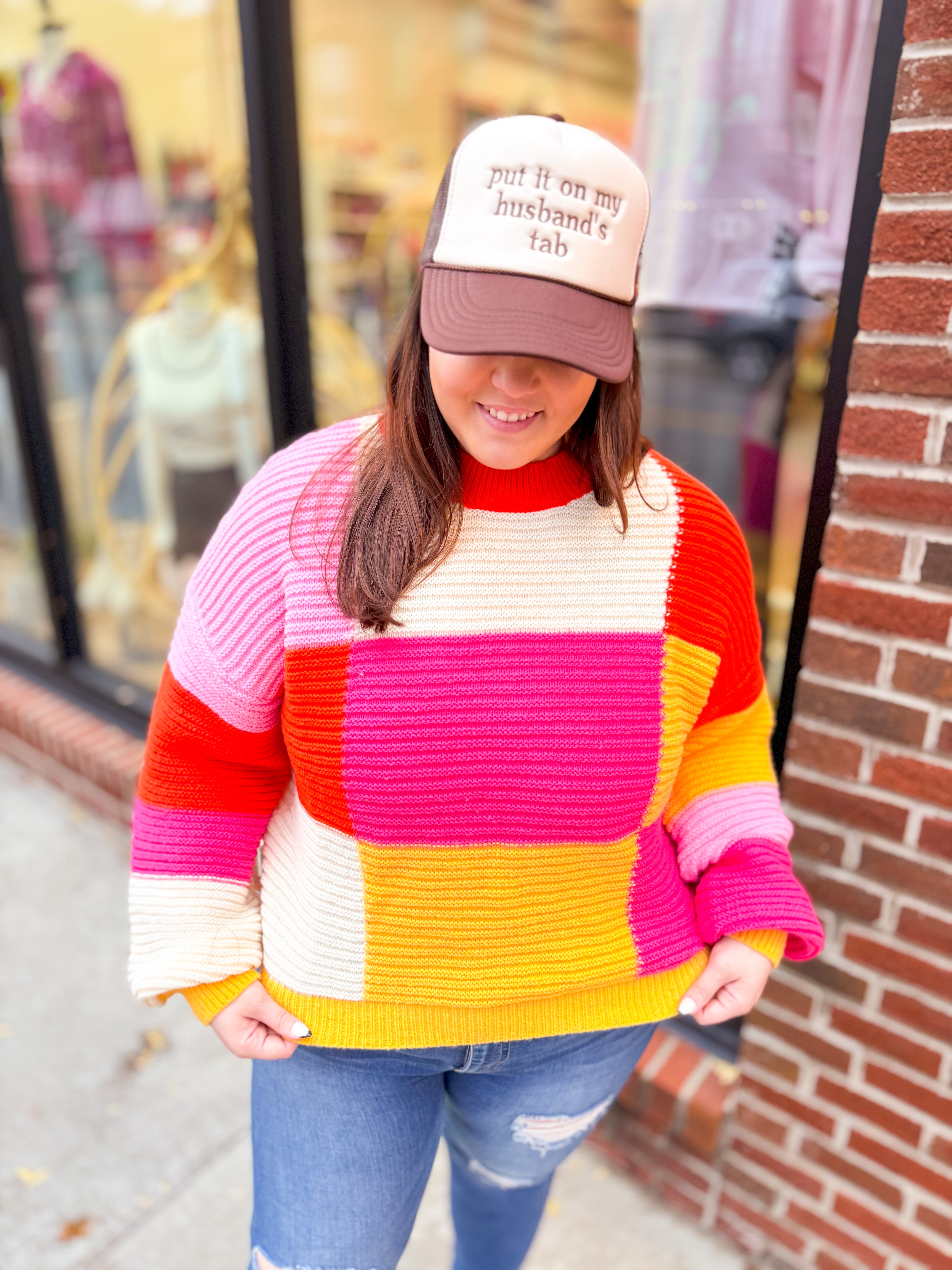 Rust Color Combo Textured Colorblock Sweater-Tops - Sweaters-Bibi-Peachy Keen Boutique, Women's Fashion Boutique, Located in Cape Girardeau and Dexter, MO