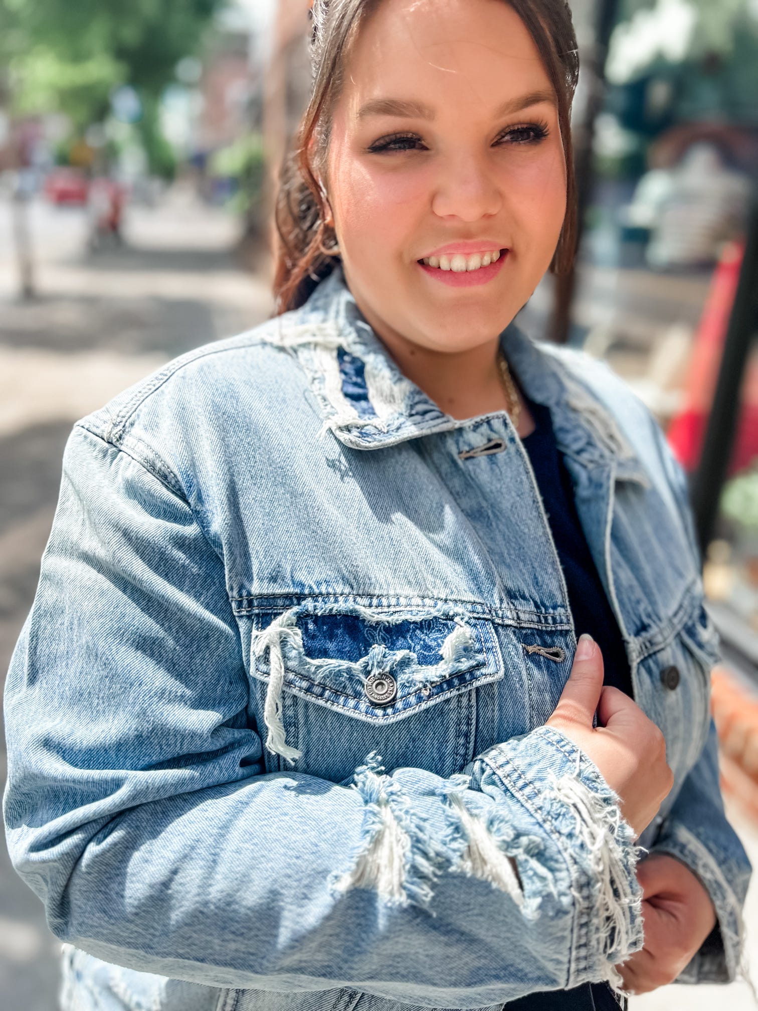 HIDDEN | Baylee Bandana Denim Jacket-Outerwear - Jackets-Hidden-Peachy Keen Boutique, Women's Fashion Boutique, Located in Cape Girardeau and Dexter, MO