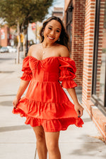Red Tiered Long Sleeve Dress