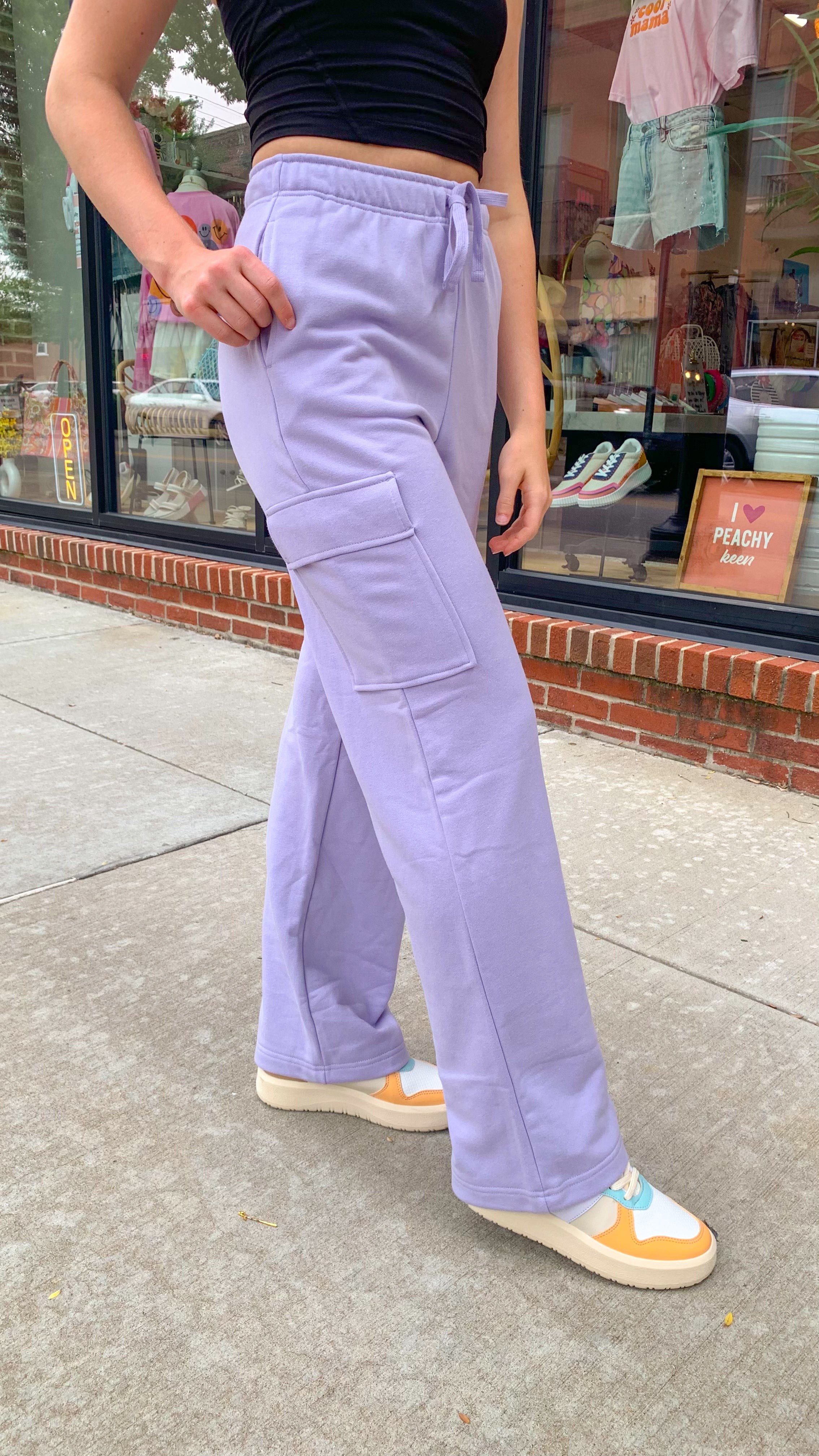 Lavender Haze Cargo Sweats-Bottoms - Pants-Rae Mode-Peachy Keen Boutique, Women's Fashion Boutique, Located in Cape Girardeau and Dexter, MO