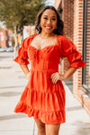 Red Tiered Long Sleeve Dress