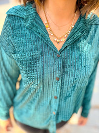 Sami Green Velvet Button Down Top-Shirts & Tops-Jodifl-Peachy Keen Boutique, Women's Fashion Boutique, Located in Cape Girardeau and Dexter, MO