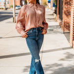 Rose Gold Puff Sleeve Detailed Blouse-120 Blouses-Fate-Peachy Keen Boutique, Women's Fashion Boutique, Located in Cape Girardeau and Dexter, MO