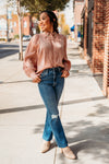 Rose Gold Puff Sleeve Detailed Blouse-120 Blouses-Fate-Peachy Keen Boutique, Women's Fashion Boutique, Located in Cape Girardeau and Dexter, MO