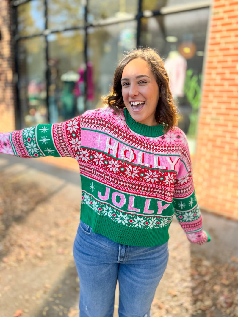 Holly Jolly Sweater Top-Tops - Sweaters-Day + Moon-Peachy Keen Boutique, Women's Fashion Boutique, Located in Cape Girardeau and Dexter, MO