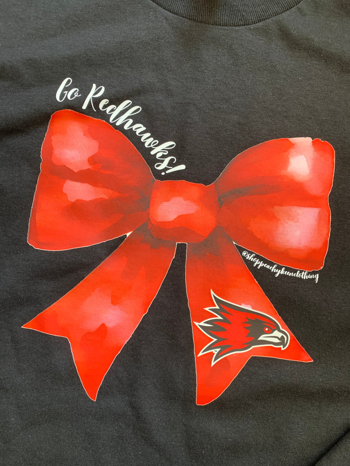 Go Redhawks Bow Long Sleeve Tee-CUSTOM TEE-Peachy Keen Boutique-Peachy Keen Boutique, Women's Fashion Boutique, Located in Cape Girardeau and Dexter, MO