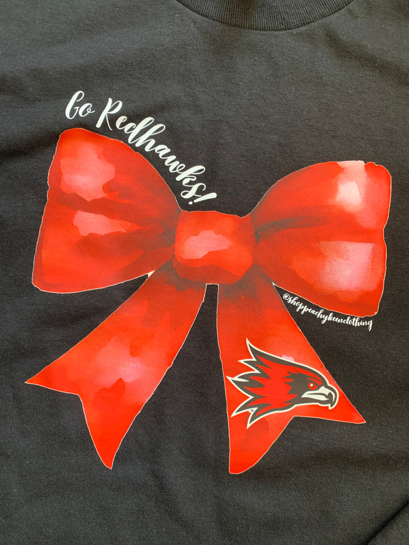 Go Redhawks Bow Short Sleeve Tee-CUSTOM TEE-Peachy Keen Boutique-Peachy Keen Boutique, Women's Fashion Boutique, Located in Cape Girardeau and Dexter, MO