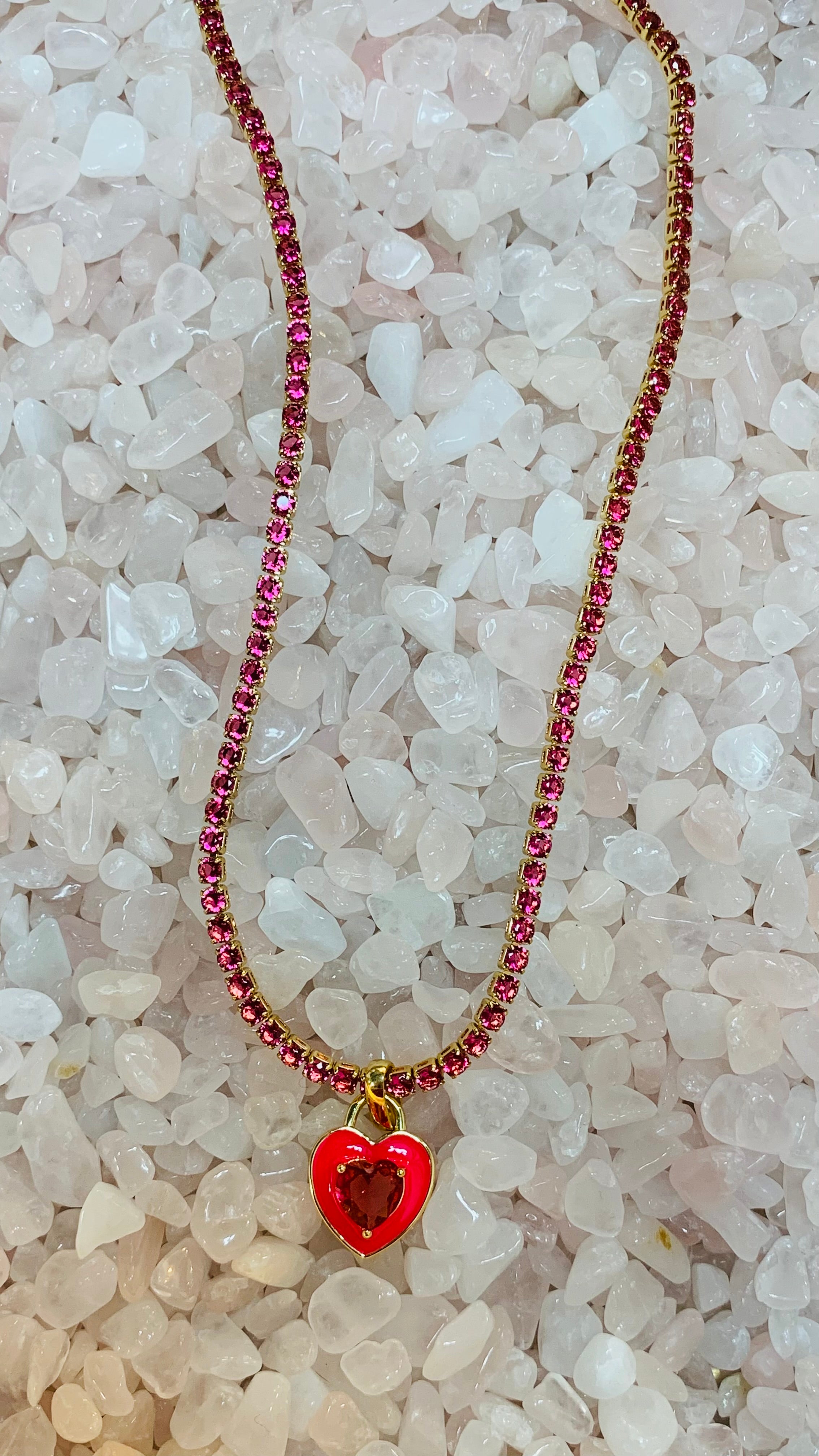 Stone Cold Heart Rhinestone Necklace, Pink-Necklaces-Qingdao Dadongsheng Jewelry Co.-Peachy Keen Boutique, Women's Fashion Boutique, Located in Cape Girardeau and Dexter, MO