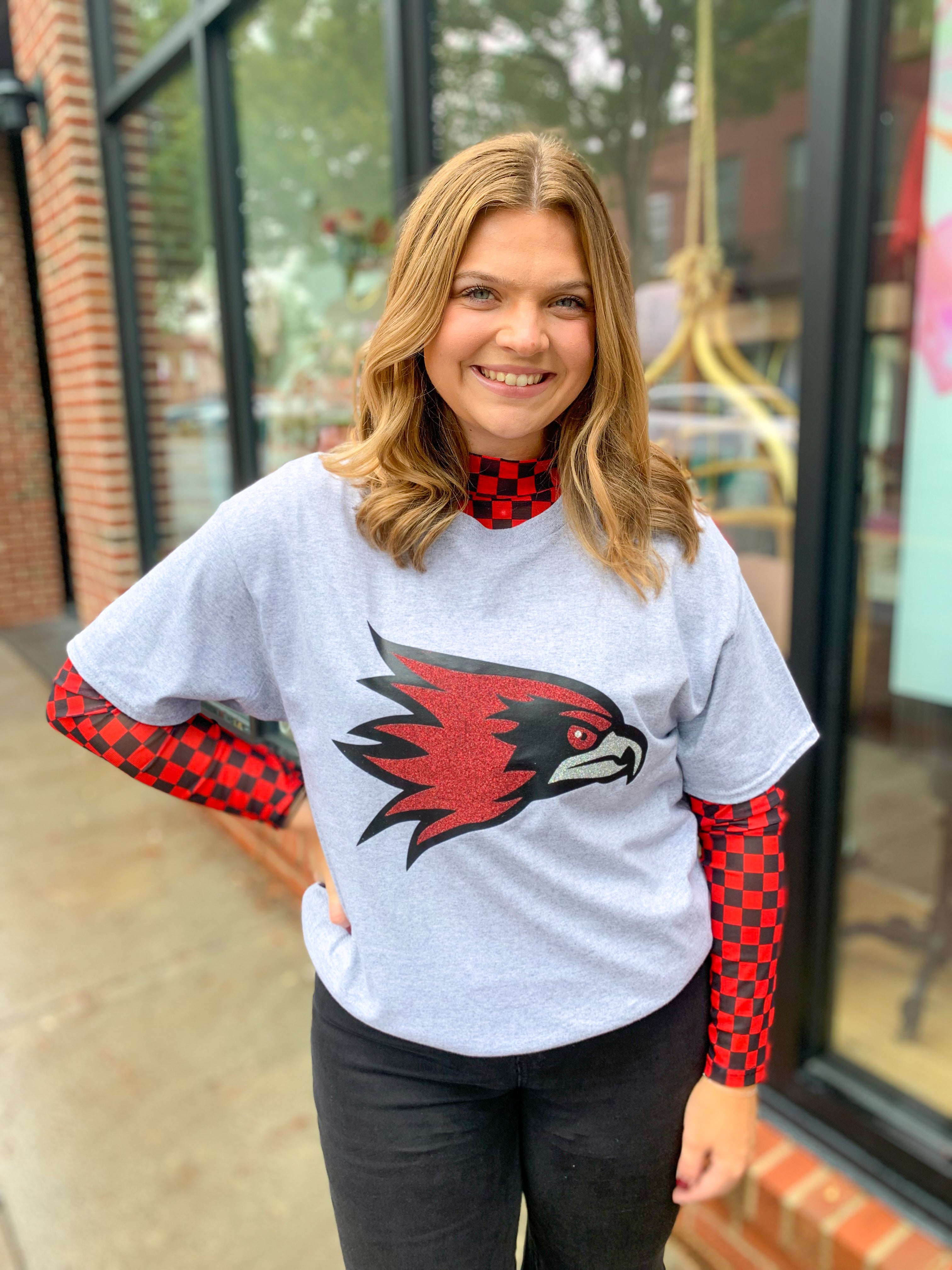 Glitter Redhawk Graphic Tee-Tops - Tees-Peachy Keen Boutique-Peachy Keen Boutique, Women's Fashion Boutique, Located in Cape Girardeau and Dexter, MO