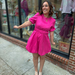 Hot Pink Bubble Hem Waisted Dress-Dresses-Very J-Peachy Keen Boutique, Women's Fashion Boutique, Located in Cape Girardeau and Dexter, MO