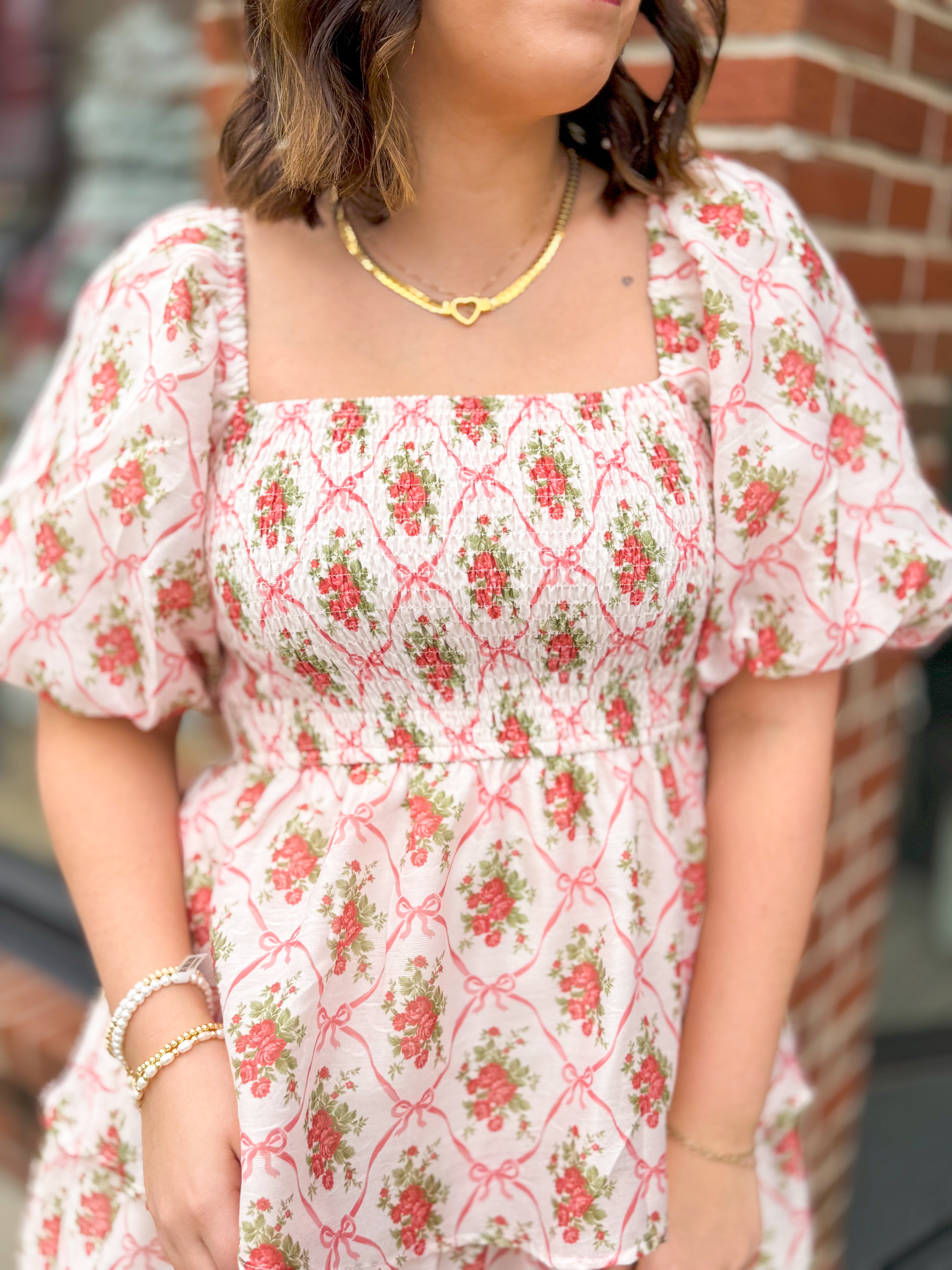 Floral Tiered Puff Sleeve Midi Dress-Dresses-Peach Love California-Peachy Keen Boutique, Women's Fashion Boutique, Located in Cape Girardeau and Dexter, MO