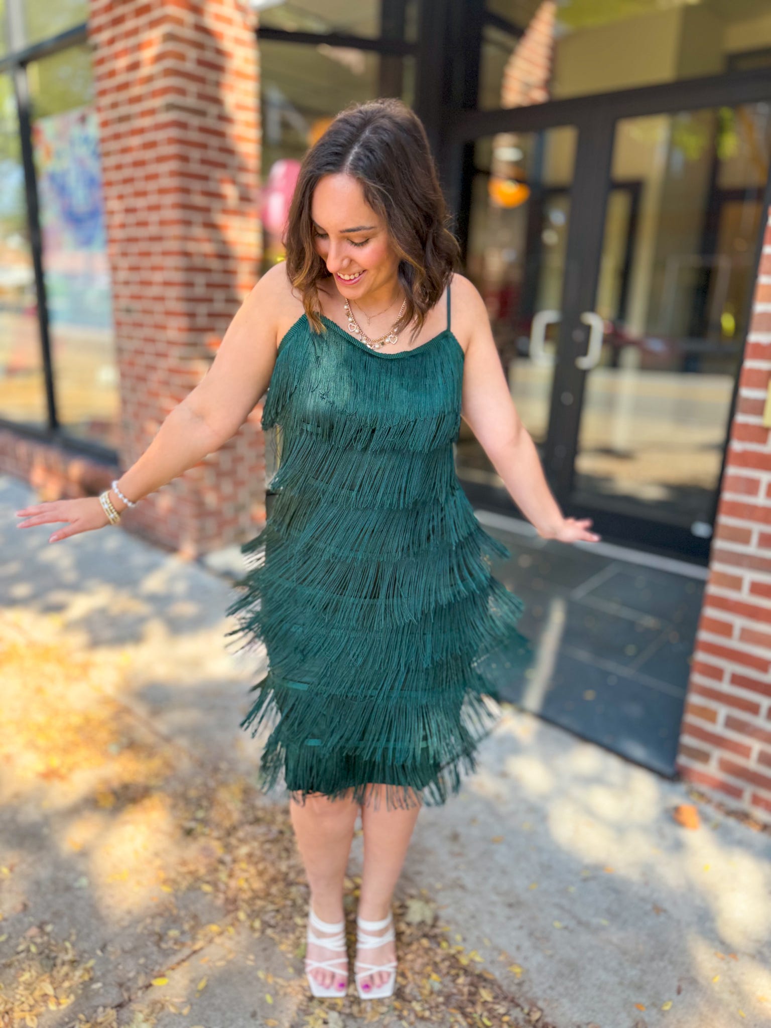 Daisy Fringe Emerald Green Dress-Dresses-Gilli-Peachy Keen Boutique, Women's Fashion Boutique, Located in Cape Girardeau and Dexter, MO