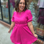 Hot Pink Bubble Hem Waisted Dress-Dresses-Very J-Peachy Keen Boutique, Women's Fashion Boutique, Located in Cape Girardeau and Dexter, MO