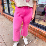 Hot Pink Distressed Hem Jeans-Bottoms - Denim-Zenana-Peachy Keen Boutique, Women's Fashion Boutique, Located in Cape Girardeau and Dexter, MO