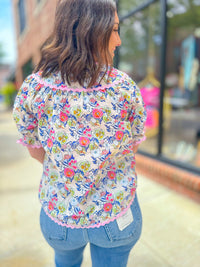 Rilee Floral Ric Rac Top-120 Blouses-Entro-Peachy Keen Boutique, Women's Fashion Boutique, Located in Cape Girardeau and Dexter, MO