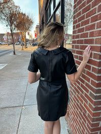 Black Leather Cup Sleeve Dress-short sleeve dress-Molly Bracken-Peachy Keen Boutique, Women's Fashion Boutique, Located in Cape Girardeau and Dexter, MO