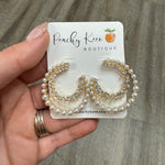 Crystal and Pearl Half Hoop Earrings-Jewelry - Earrings-Golden Stella-Peachy Keen Boutique, Women's Fashion Boutique, Located in Cape Girardeau and Dexter, MO