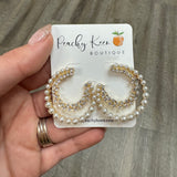 Crystal and Pearl Half Hoop Earrings-Jewelry - Earrings-Golden Stella-Peachy Keen Boutique, Women's Fashion Boutique, Located in Cape Girardeau and Dexter, MO