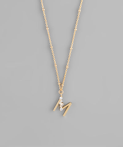 Gold Crystal Initial Necklace-Jewelry - Necklaces-Golden Stella-Peachy Keen Boutique, Women's Fashion Boutique, Located in Cape Girardeau and Dexter, MO