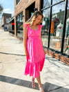Pink Flutter Sleeve Midi Dress-182 Dressy Dress-Blu Pepper-Peachy Keen Boutique, Women's Fashion Boutique, Located in Cape Girardeau and Dexter, MO