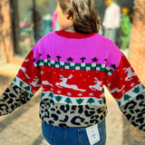 Colorblock Leopard Holiday Sweater-Tops - Sweaters-Anniewear-Peachy Keen Boutique, Women's Fashion Boutique, Located in Cape Girardeau and Dexter, MO