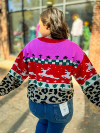 Colorblock Leopard Holiday Sweater-Tops - Sweaters-Anniewear-Peachy Keen Boutique, Women's Fashion Boutique, Located in Cape Girardeau and Dexter, MO