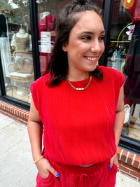 Trina Pleated Red Top-Shirts & Tops-Day + Moon-Peachy Keen Boutique, Women's Fashion Boutique, Located in Cape Girardeau and Dexter, MO