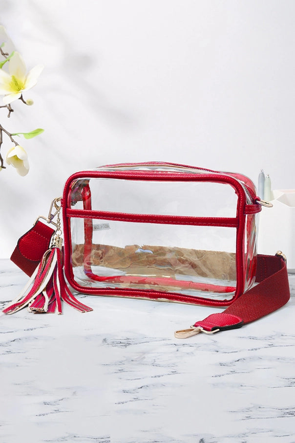 Game Day Clear Cross Body Bag | Red-Bags - Purses & Handbags-Jocelyn-Peachy Keen Boutique, Women's Fashion Boutique, Located in Cape Girardeau and Dexter, MO