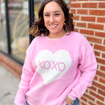 XOXO Pink Heart Sweater-Tops - Sweaters-Main Strip-Peachy Keen Boutique, Women's Fashion Boutique, Located in Cape Girardeau and Dexter, MO