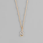 Gold Crystal Initial Necklace-Jewelry - Necklaces-Golden Stella-Peachy Keen Boutique, Women's Fashion Boutique, Located in Cape Girardeau and Dexter, MO