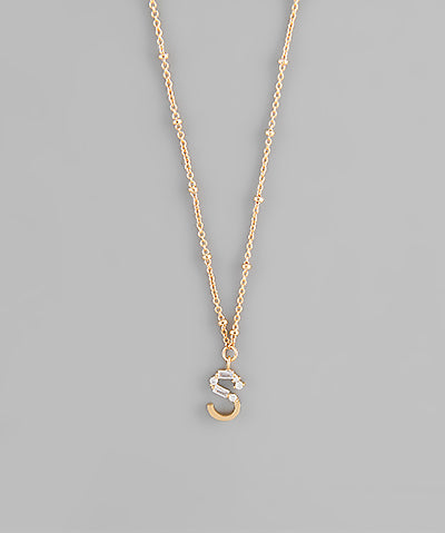 Gold Crystal Initial Necklace-Jewelry - Necklaces-Golden Stella-Peachy Keen Boutique, Women's Fashion Boutique, Located in Cape Girardeau and Dexter, MO