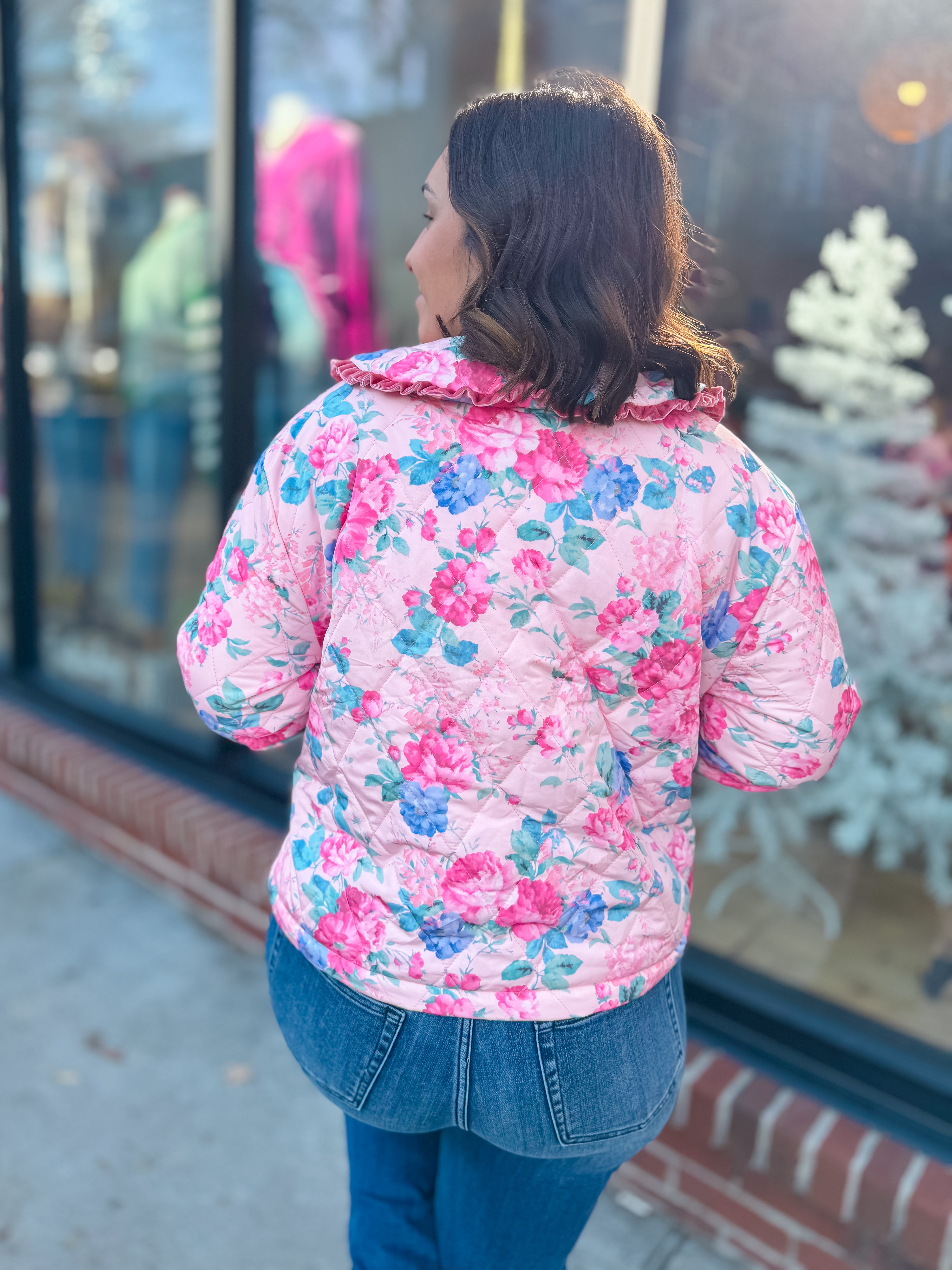 Pink Floral Quilted Jacket-Outerwear - Jackets-Fantastic Fawn-Peachy Keen Boutique, Women's Fashion Boutique, Located in Cape Girardeau and Dexter, MO