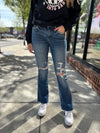 Flying Monkey | Mid Rise Medium Dark Wash Lightly Distressed Bootcut Denim Jeans-Bottoms - Denim-Flying Monkey-Peachy Keen Boutique, Women's Fashion Boutique, Located in Cape Girardeau and Dexter, MO