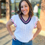 Pink & Black Ruffle Trim Sweater Vest-Tops-Day + Moon-Peachy Keen Boutique, Women's Fashion Boutique, Located in Cape Girardeau and Dexter, MO