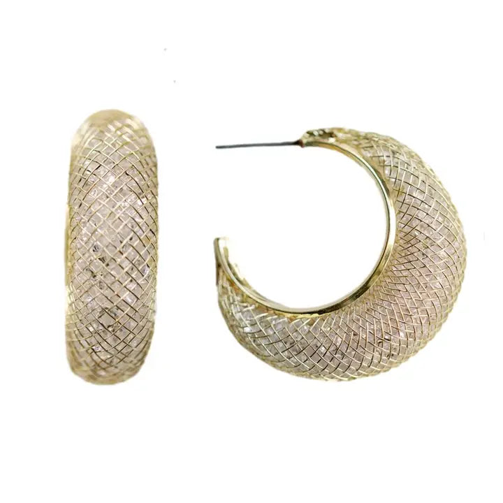 Gold Mesh Crystal Hoop Earrings-Jewelry - Earrings-Jocelyn-Peachy Keen Boutique, Women's Fashion Boutique, Located in Cape Girardeau and Dexter, MO