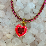 Stone Cold Heart Rhinestone Necklace, Pink-Necklaces-Qingdao Dadongsheng Jewelry Co.-Peachy Keen Boutique, Women's Fashion Boutique, Located in Cape Girardeau and Dexter, MO