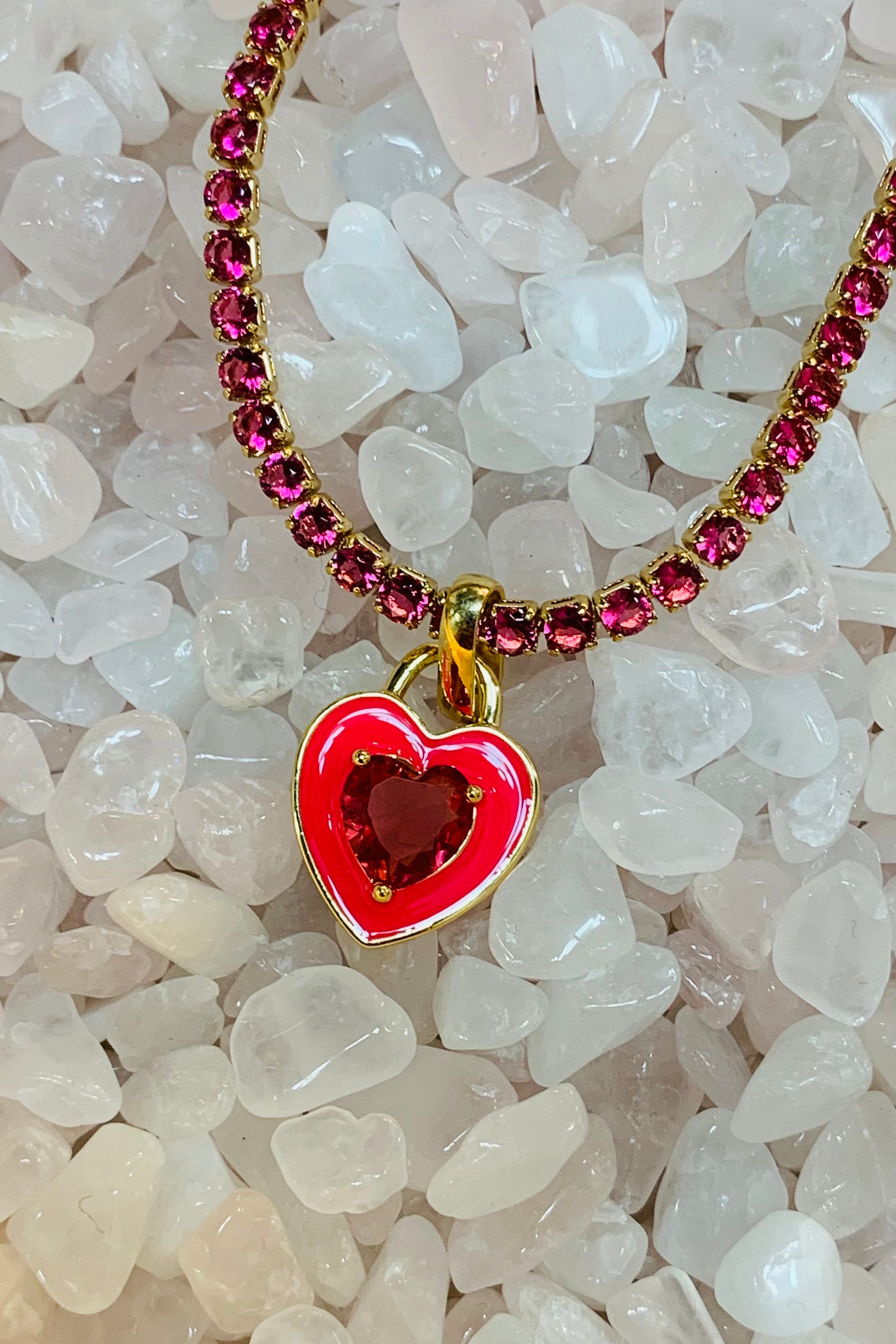 Stone Cold Heart Rhinestone Necklace, Pink-Necklaces-Qingdao Dadongsheng Jewelry Co.-Peachy Keen Boutique, Women's Fashion Boutique, Located in Cape Girardeau and Dexter, MO