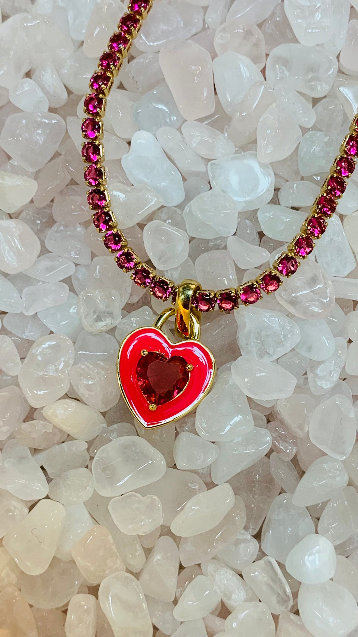 Stone Cold Heart Rhinestone Necklace, Pink-Necklaces-Qingdao Dadongsheng Jewelry Co.-Peachy Keen Boutique, Women's Fashion Boutique, Located in Cape Girardeau and Dexter, MO