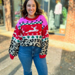 Colorblock Leopard Holiday Sweater-Tops - Sweaters-Anniewear-Peachy Keen Boutique, Women's Fashion Boutique, Located in Cape Girardeau and Dexter, MO