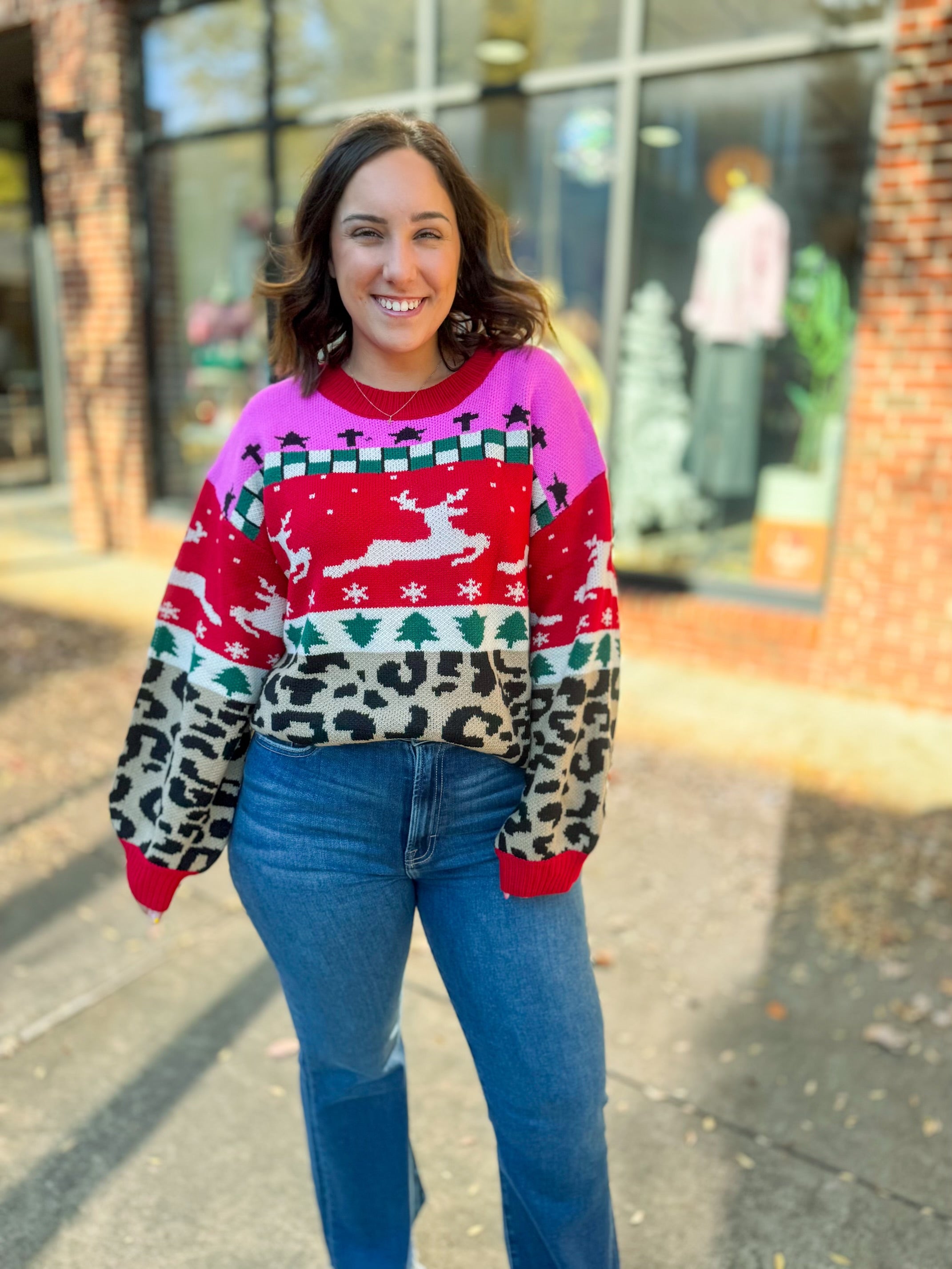 Colorblock Leopard Holiday Sweater-Tops - Sweaters-Anniewear-Peachy Keen Boutique, Women's Fashion Boutique, Located in Cape Girardeau and Dexter, MO