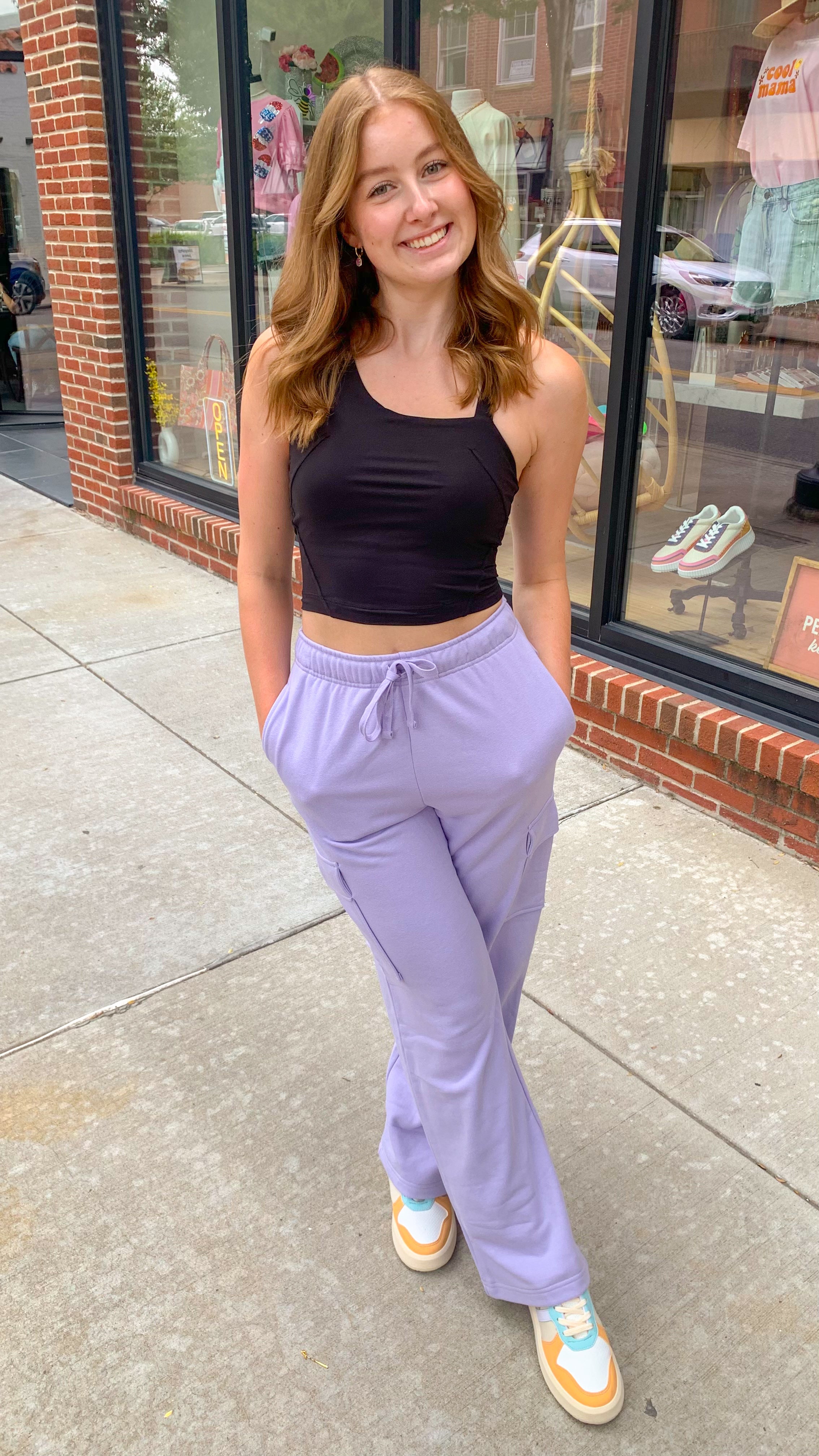 Lavender Haze Cargo Sweats-Bottoms - Pants-Rae Mode-Peachy Keen Boutique, Women's Fashion Boutique, Located in Cape Girardeau and Dexter, MO