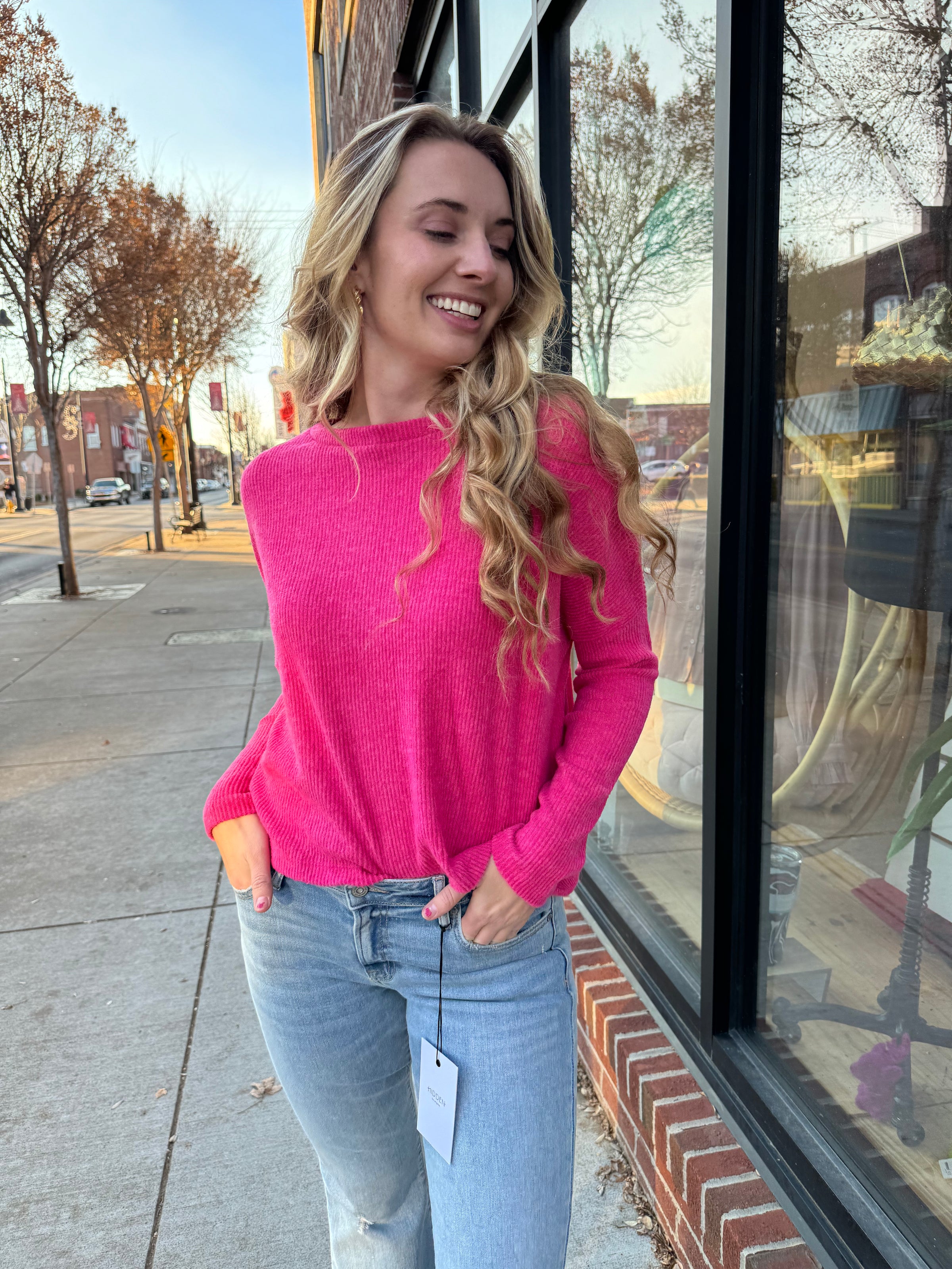 Pink Long Sleeve Fleece Top-Long Sleeve Shirt-Zenana-Peachy Keen Boutique, Women's Fashion Boutique, Located in Cape Girardeau and Dexter, MO