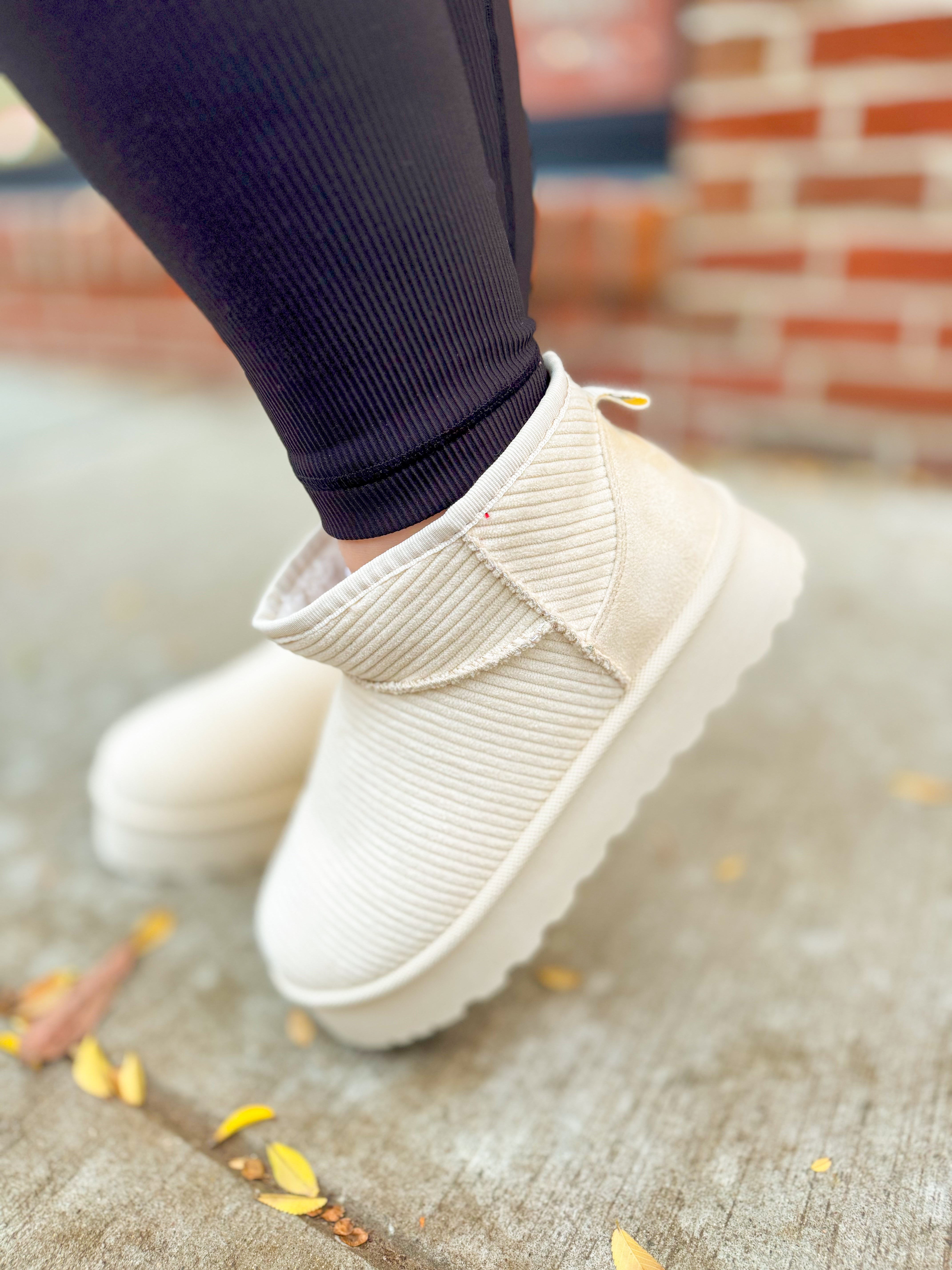 Cream Corduroy Ankle Bootie